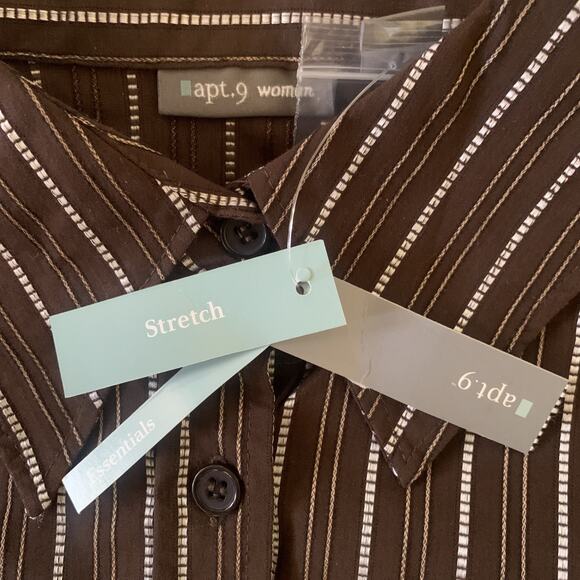 NWT APT. 9 WOMEN'S BROWN STRIPE BUTTON FRONT 3/4 SLEEVE STRETCH BLOUSE SIZE 1X - Picture 2 of 5